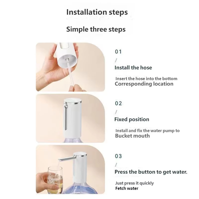 Electric Water Bottle Pump 1200Mah Type C Rechargeable LED Display Automatic Touch Button 3 Quantitative Settings